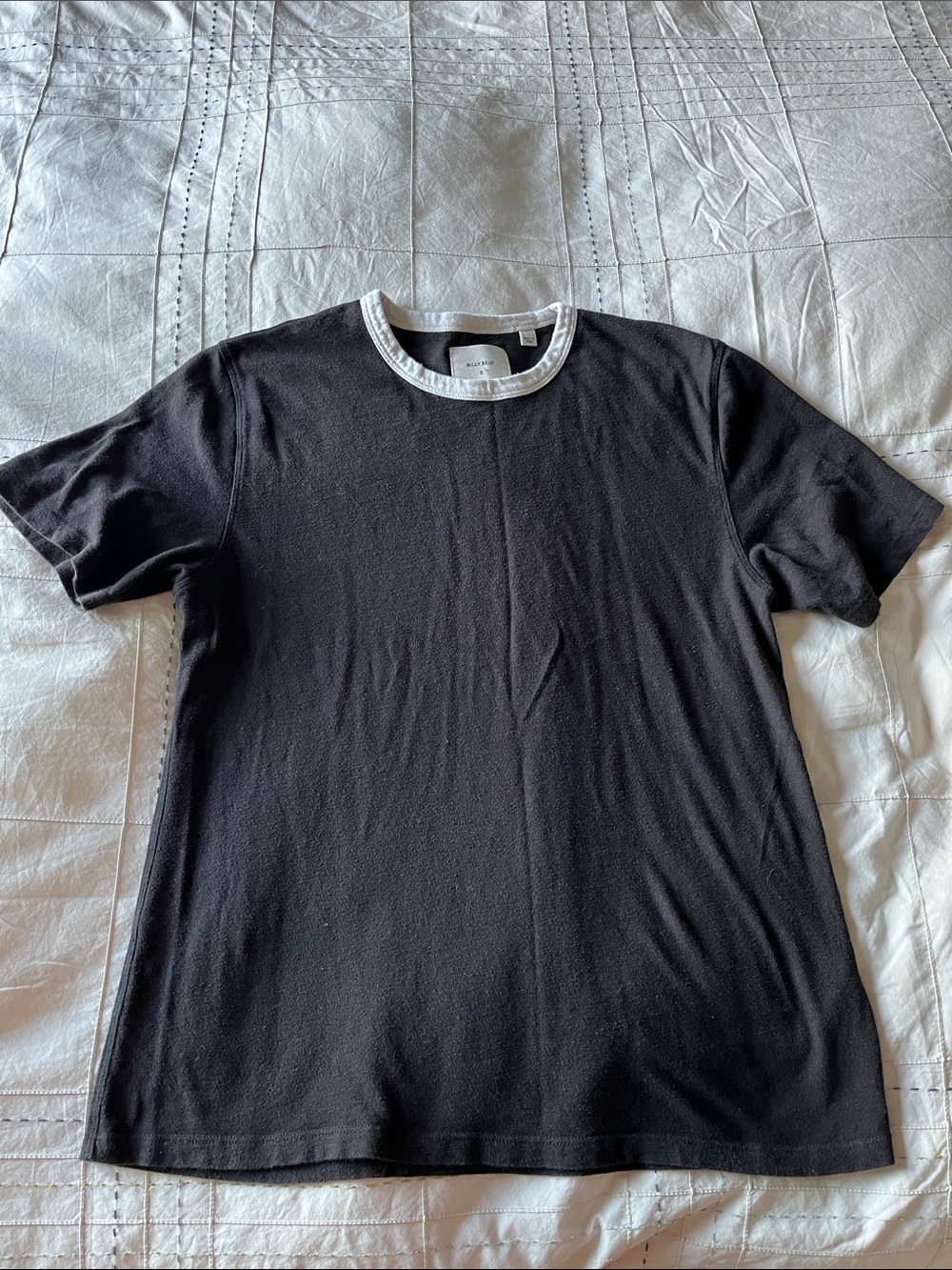 Billy Reid Black Tee with White Contrast Collar
